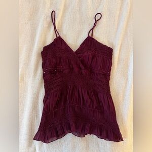 Y2K Burgundy Smocked Women's Top
